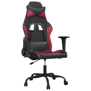 vidaXL Cadeira gaming massagens couro artificial preto/vermelho tinto
