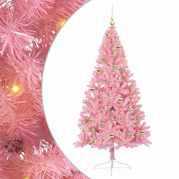 vidaXL &Aacute;rvore de Natal Artificial Pr&eacute;-iluminada Rosa 180 cm PVC