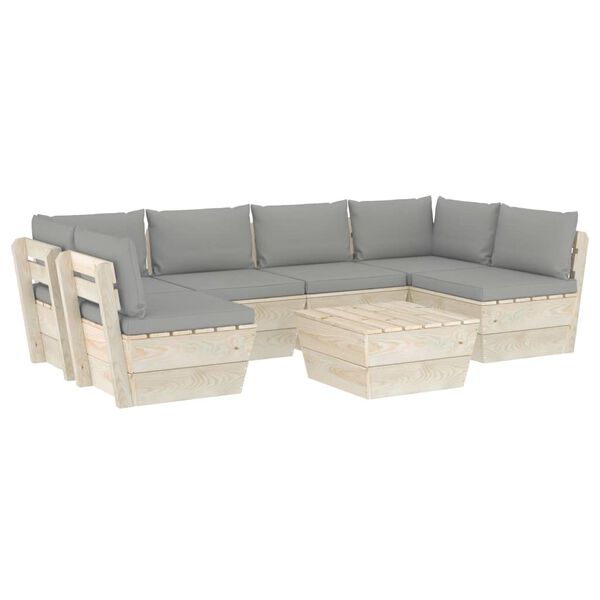 vidaXL 7 pcs conjunto lounge de paletes + almofad&otilde;es madeira de abeto
