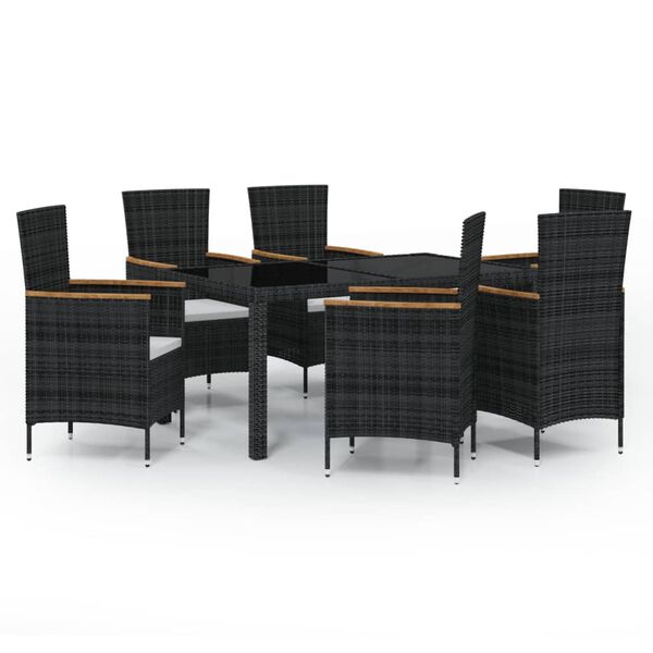 vidaXL 7 pcs conjunto jantar exterior com almofad&otilde;es vime PE preto