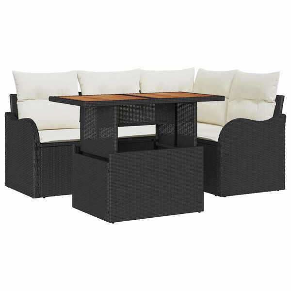 vidaXL Conjunto de Sof&aacute; de Jardim 5 pcs Preto Rattan Sint&eacute;tico
