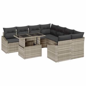 vidaXL Conjunto de Sof&aacute; de Jardim 9 pcs Cinzento-claro vime PE
