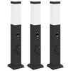 vidaXL Conjunto de 3 postes de ilumina&ccedil;&atilde;o com sensor e tomada, 50 cm, pretos, IP44