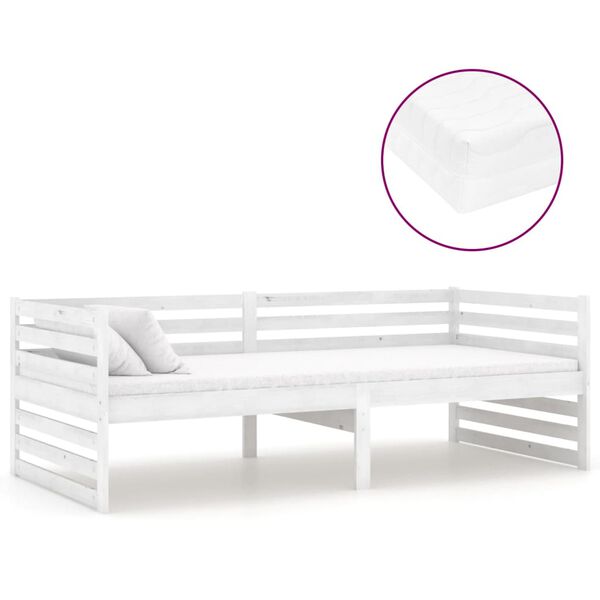 vidaXL Sof&aacute;-cama com colch&atilde;o 90x200 cm pinho maci&ccedil;o branco