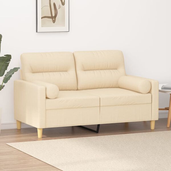 vidaXL Sof&aacute; 2 lugares c/ almofadas e almofad&otilde;es 120cm tecido cor creme