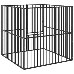 vidaXL Parque para c&atilde;es com 4 pain&eacute;is a&ccedil;o galvanizado preto