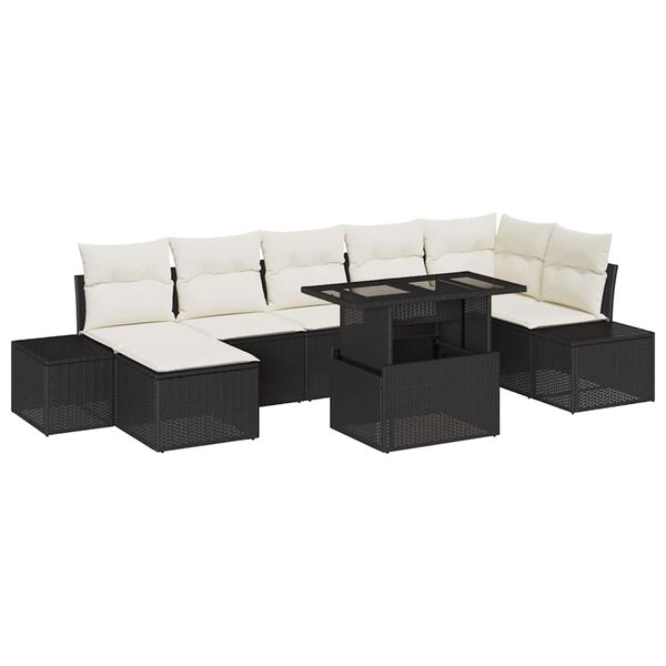 vidaXL Conjunto de Sofá de Jardim com almofada 8 pcs Preto e creme