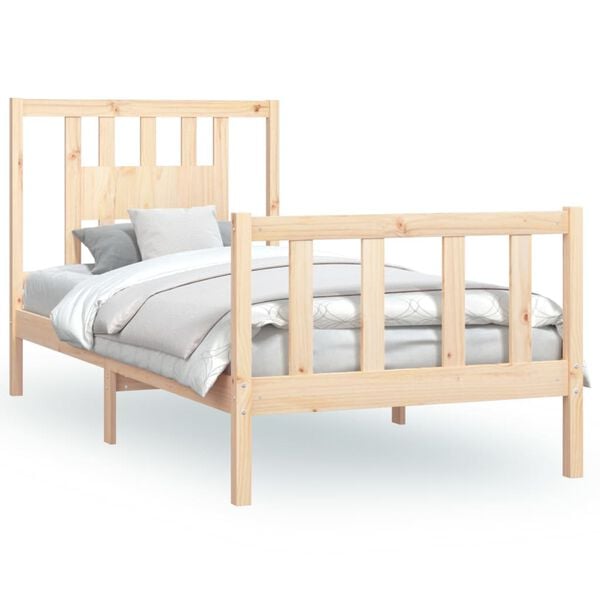 vidaXL Estrutura de cama com cabeceira 100x200 cm pinho maci&ccedil;o