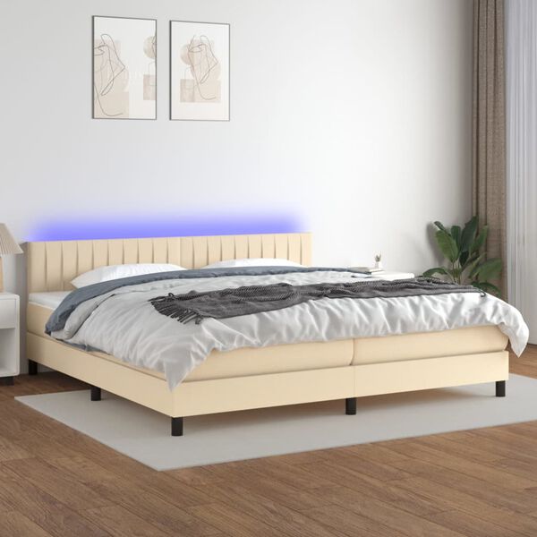 vidaXL Cama box spring c/ colch&atilde;o e LED 200x200 cm tecido cor creme