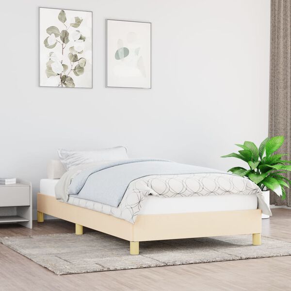 vidaXL Estrutura de cama sem colch&atilde;o 100x200 cm tecido cor creme