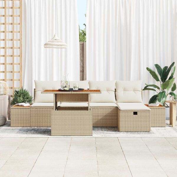 vidaXL Conjunto de Sof&aacute; de Jardim 6 pcs Bege Rattan Sint&eacute;tico