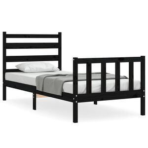 vidaXL Estrutura cama de solteiro c/ cabeceira madeira maci&ccedil;a preto
