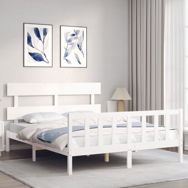 vidaXL Cama sem colch&atilde;o 160x200 cm madeira de pinho maci&ccedil;a branco