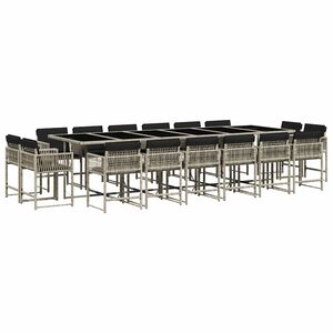vidaXL 17 pcs conj. jantar jardim c/ almofad&otilde;es vime PE cinzento-claro