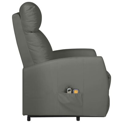 vidaXL Poltrona de massagens elevatória couro artificial cinzento