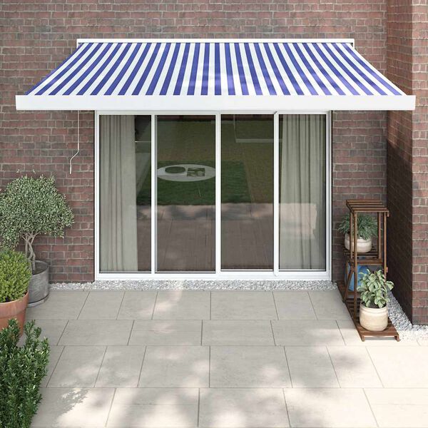 vidaXL Toldo retr&aacute;til 3x2,5 m tecido e alum&iacute;nio azul e branco