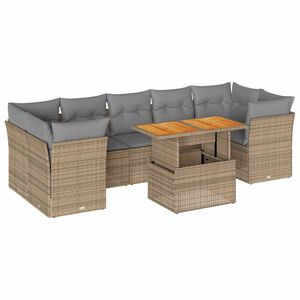 vidaXL 8 pcs conjunto de sof&aacute;s p/ jardim com almofad&otilde;es vime PE bege