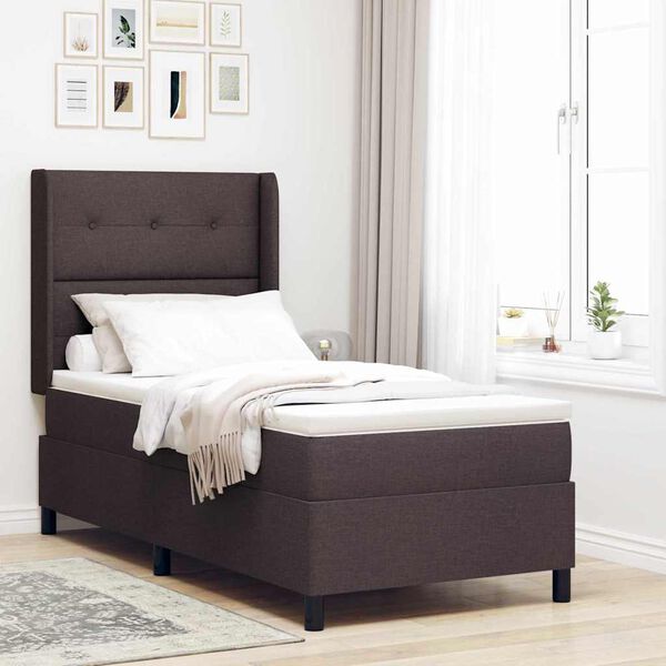 vidaXL Cama Box com colch&atilde;o Castanho escuro 100 x 200 cm tecido