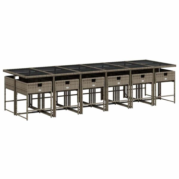 vidaXL 13 pcs conjunto jantar p/ jardim c/ almofad&otilde;es vime PE cinzento