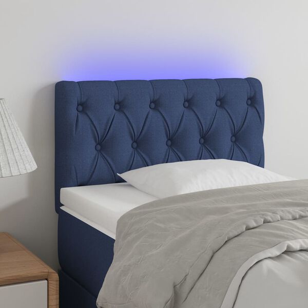 vidaXL Cabeceira de cama c/ luzes LED tecido 80x7x78/88 cm azul