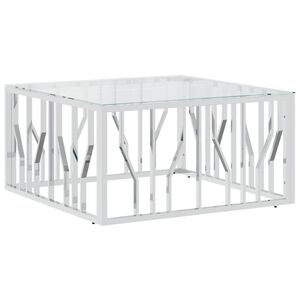 vidaXL Mesa de centro 80x80x40 cm a&ccedil;o inoxid&aacute;vel e vidro