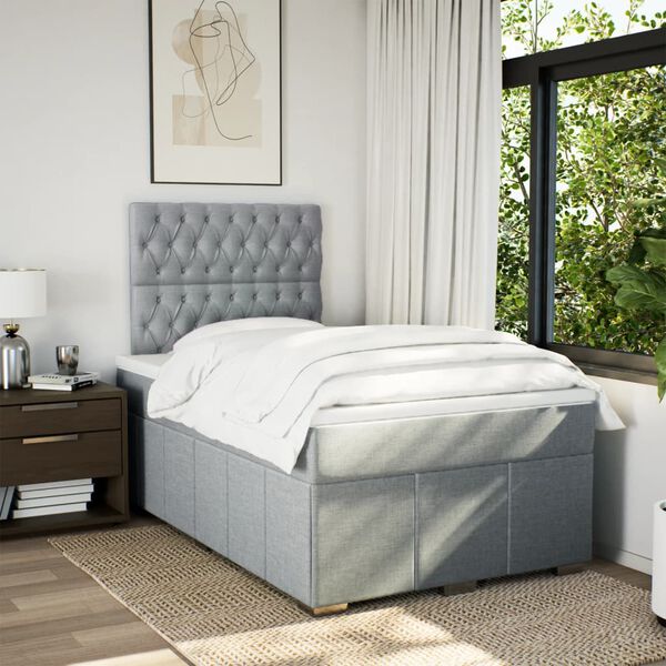 vidaXL Cama boxspring com colch&atilde;o 120x190 cm tecido cinzento-claro