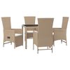 vidaXL 5 pcs conjunto de jantar p/ jardim com almofad&otilde;es vime PE bege