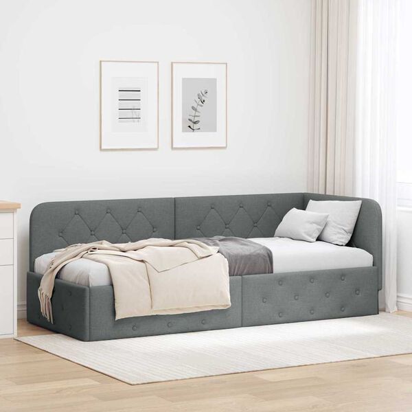 vidaXL Estrutura de Cama de Canto Cinza Escuro 80 x 200 cm tecido