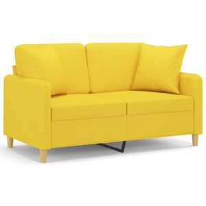 vidaXL Sof&aacute; 2 lug. + almofadas decorativas 120 cm tecido amarelo-claro