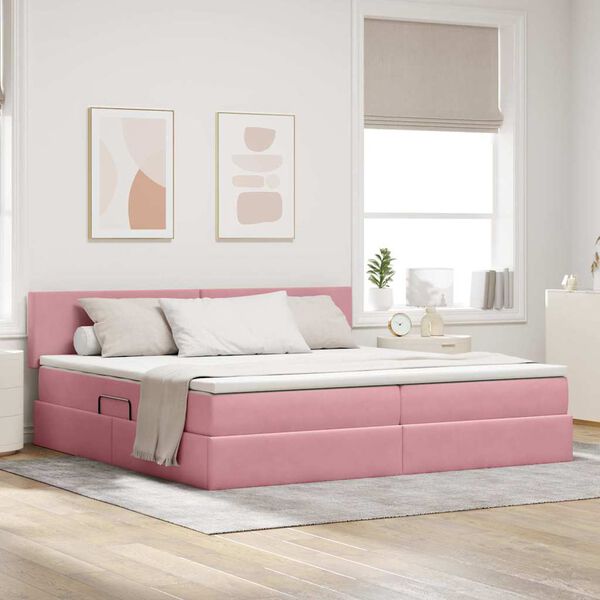 vidaXL Cama com Armazenamento com colch&atilde;o Rosa 200 x 200 cm Veludo