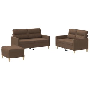 vidaXL 3 pcs conjunto de sof&aacute;s com almofad&otilde;es tecido castanho