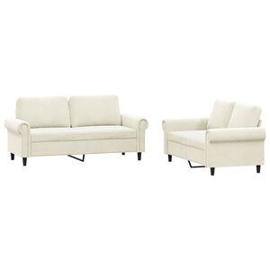 vidaXL 2 pcs conjunto de sof&aacute;s com almofad&otilde;es veludo cor creme