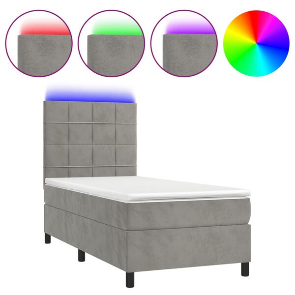 vidaXL Cama box spring c/ colch&atilde;o/LED 80x200 cm veludo cinzento-claro