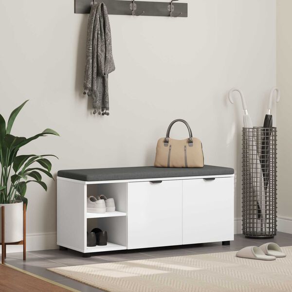 vidaXL Banco de Hall com almofada Liso Branco 100 x 38 x 46 cm