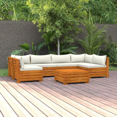 vidaXL 7 pcs conjunto lounge de jardim c/ almofadões acácia maciça