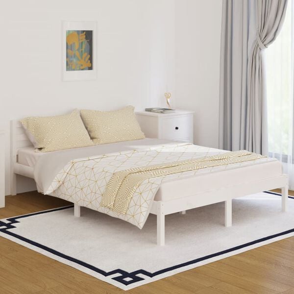 vidaXL Estrutura de cama 140x200 cm pinho maci&ccedil;o branco