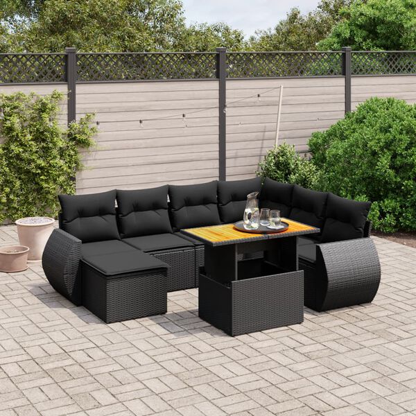 vidaXL 8 pcs conjunto sof&aacute;s de jardim com almofad&otilde;es vime PE preto