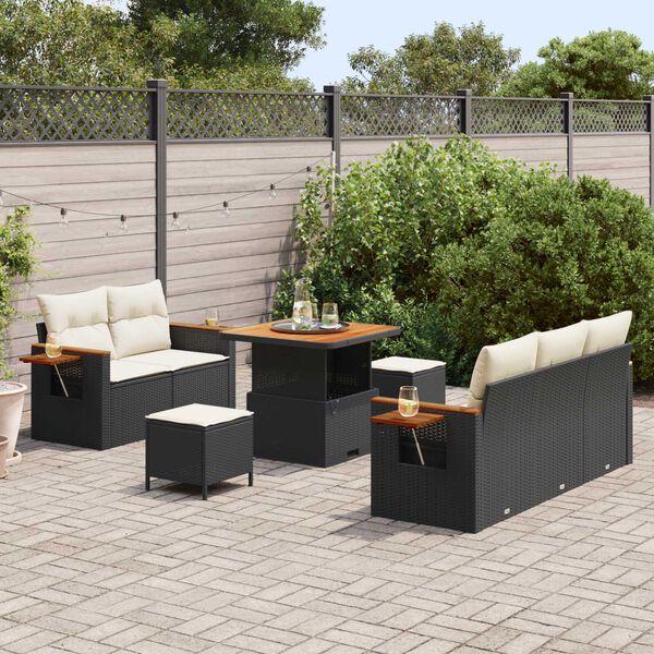 vidaXL Conjunto de Sof&aacute; de Jardim com almofada 8 pcs Preto e Creme