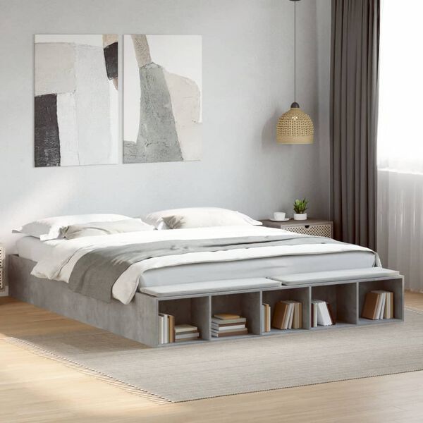 vidaXL Estrutura de cama 180x200 cm derivados de madeira cinza cimento