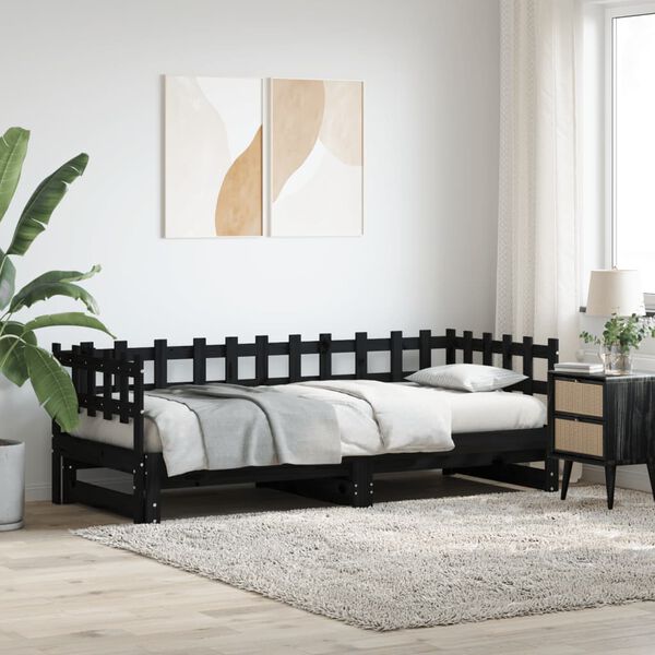 vidaXL Sof&aacute;-cama de puxar 2x(80x200) cm pinho maci&ccedil;o preto