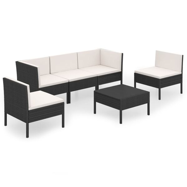 vidaXL 6 pcs conjunto lounge de jardim c/ almofadões vime PE preto