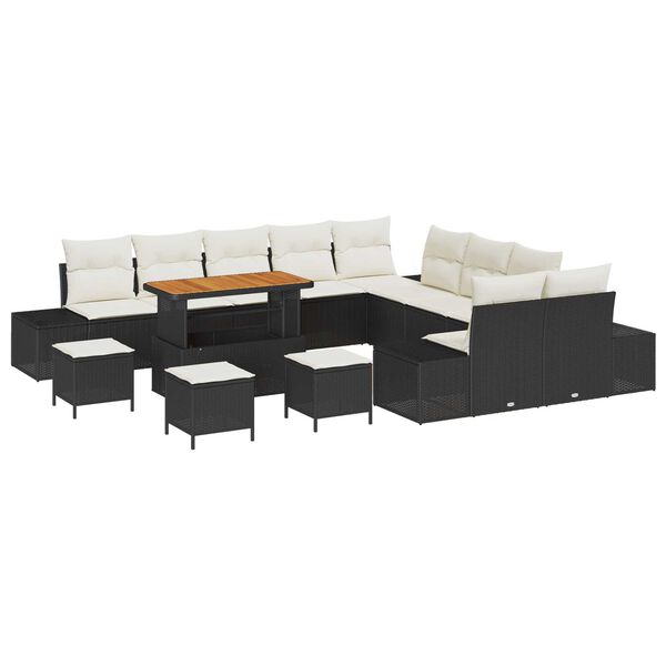 vidaXL Conjunto de Sofá de Jardim com almofada 13 pcs Preto e Creme