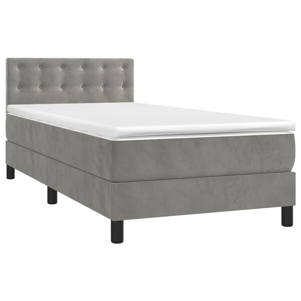 vidaXL Cama box spring c/ colch&atilde;o/LED 90x200 cm veludo cinzento-claro