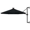 vidaXL Guarda-sol para jardim de parede com luzes LED 300 cm preto