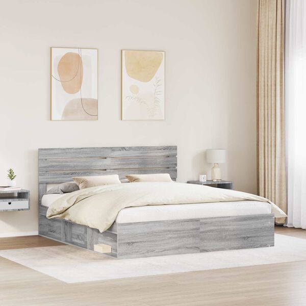 vidaXL Estrutura da Cama com cabeceira Cinza Sonoma 200 x 200 cm