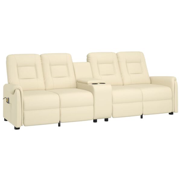 vidaXL Poltrona massagem 4 lug. reclinável c/ suporte copo creme