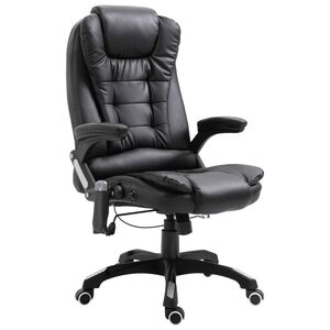 vidaXL Cadeira de escrit&oacute;rio c/ fun&ccedil;&atilde;o massagem couro artificial preto
