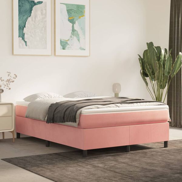 vidaXL Cama com molas/colch&atilde;o 140x200 cm veludo rosa
