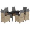 vidaXL 7 pcs conj. jantar jardim c/ almofad&otilde;es vime PE bege misturado