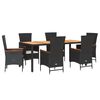 vidaXL 7 pcs conjunto de jantar p/ jardim c/ almofad&otilde;es vime PE preto